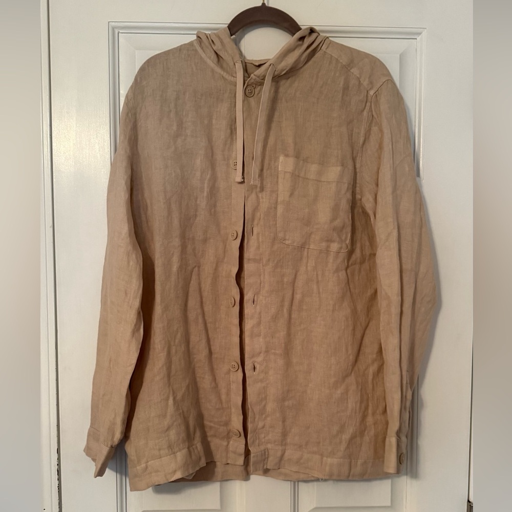 Caribbean Joe Men's Beige Linen Shirt Jacket